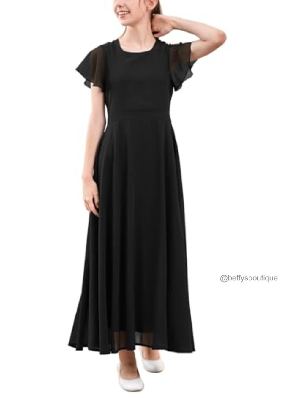 Girls Flowy Chiffon Formal Maxi Dress A-Line Flutter Sleeve